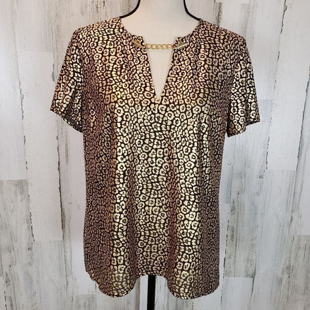 Michael Kors Metallic Leopard Top Sz M